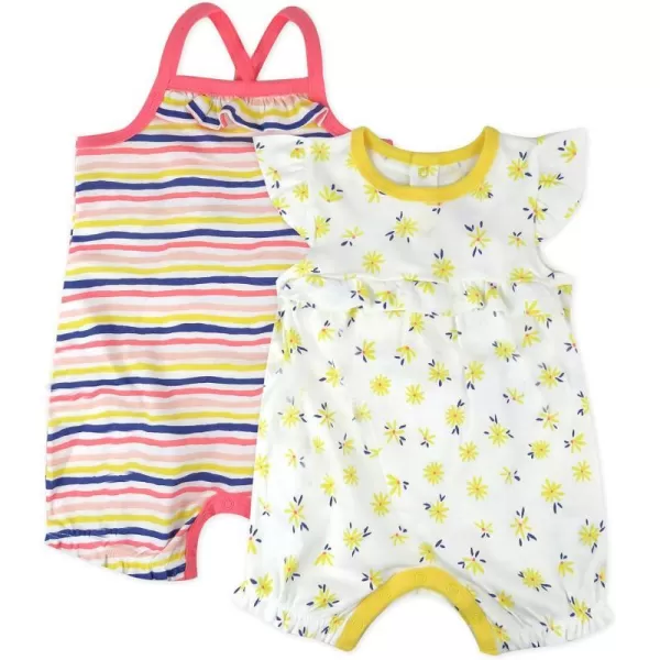 HonestBaby Multipack Short Romper Sets and Dresses 100 Organic Cotton for Infant Baby Toddler Boys Girls Unisex LEGACY2 Baby Daisy White