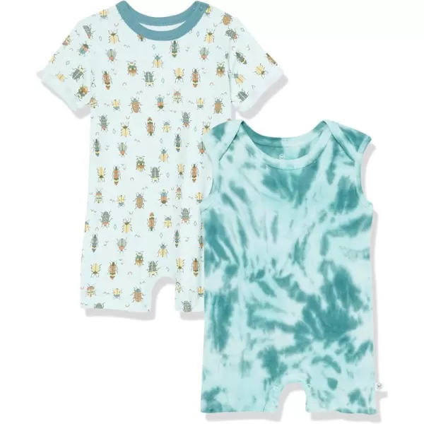 HonestBaby Multipack Short Romper Sets and Dresses 100 Organic Cotton for Infant Baby Toddler Boys Girls Unisex LEGACY2 Beetle Geo Green