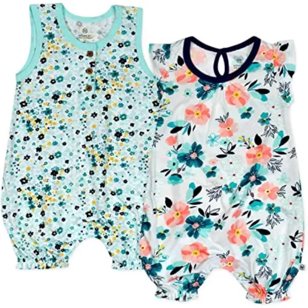 HonestBaby Multipack Short Romper Sets and Dresses 100 Organic Cotton for Infant Baby Toddler Boys Girls Unisex LEGACY2 Dreamy Floral Aqua Blue