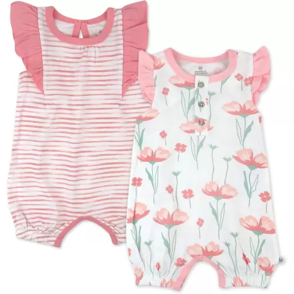 HonestBaby Multipack Short Romper Sets and Dresses 100 Organic Cotton for Infant Baby and Toddler Boys Girls Unisex2 Strawberry Pink Floral
