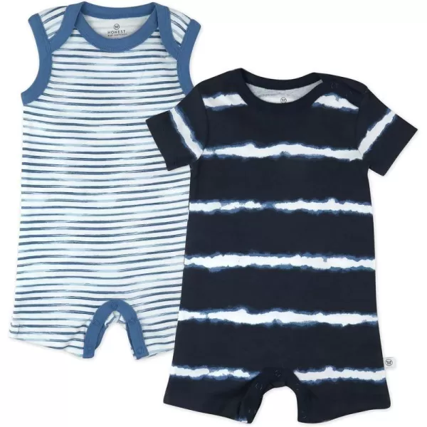 HonestBaby Multipack Short Romper Sets and Dresses 100 Organic Cotton for Infant Baby and Toddler Boys Girls Unisex2 White Indigo Stripe