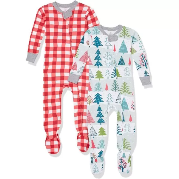 HonestBaby NonSlip Footed Holiday Pajamas OnePiece Sleeper ZipFront Pjs Organic Cotton for Baby Boys Girls Unisex2pack Feelin Pine