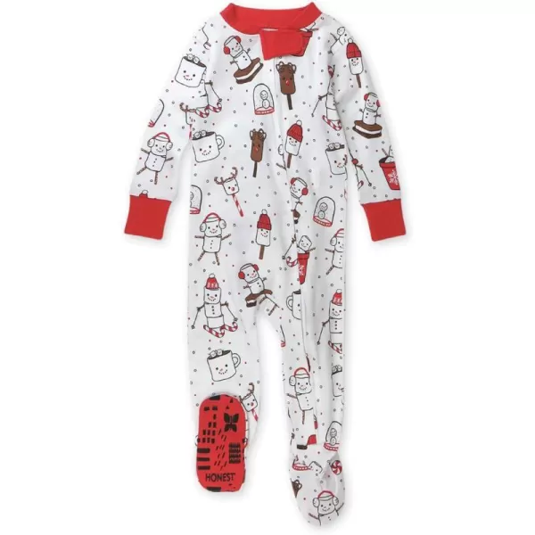 HonestBaby NonSlip Footed Holiday Pajamas OnePiece Sleeper ZipFront Pjs Organic Cotton for Baby Boys Girls UnisexOoie Gooie Holiday