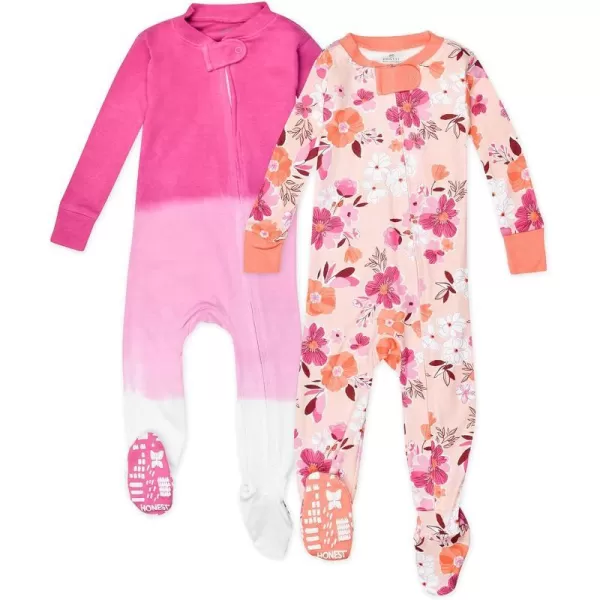 HonestBaby NonSlip Footed Pajamas OnePiece Sleeper Jumpsuit ZipFront 100 Organic Cotton PJs 100 for Baby Girls LEGACY2pack Dreamy Floral Pink Peach
