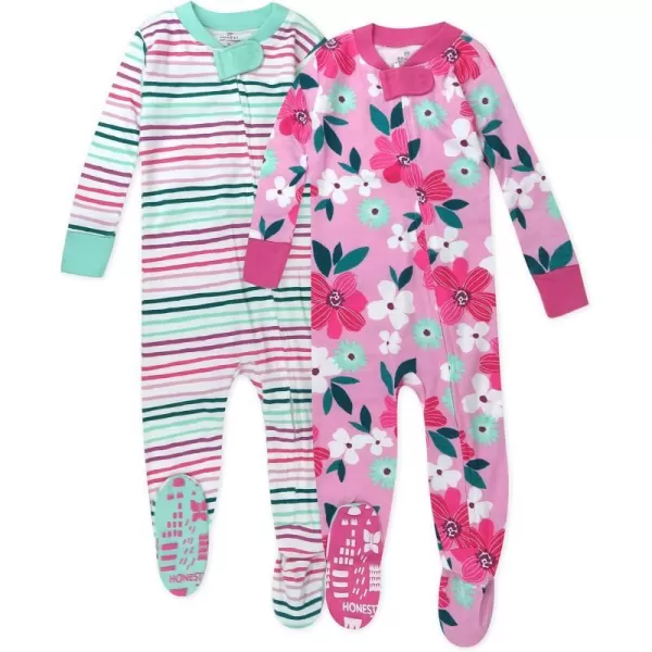 HonestBaby NonSlip Footed Pajamas OnePiece Sleeper Jumpsuit ZipFront 100 Organic Cotton PJs 100 for Baby Girls LEGACY2pack Water Lilly Lavender