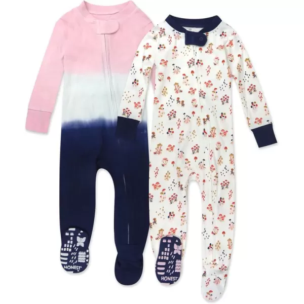 HonestBaby NonSlip Footed Pajamas OnePiece Sleeper Jumpsuit ZipFront 100 Organic Cotton PJs 100 for Baby Girls LEGACY2pack Wild Mushroon
