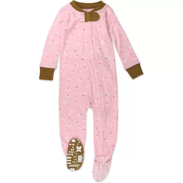 HonestBaby NonSlip Footed Pajamas OnePiece Sleeper Jumpsuit ZipFront 100 Organic Cotton PJs 100 for Baby Girls LEGACYFalling Floral Pink