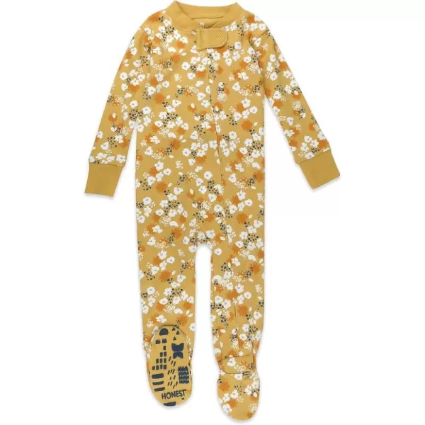 HonestBaby NonSlip Footed Pajamas OnePiece Sleeper Jumpsuit ZipFront 100 Organic Cotton PJs 100 for Baby Girls LEGACYPainterly Ditsy Honey
