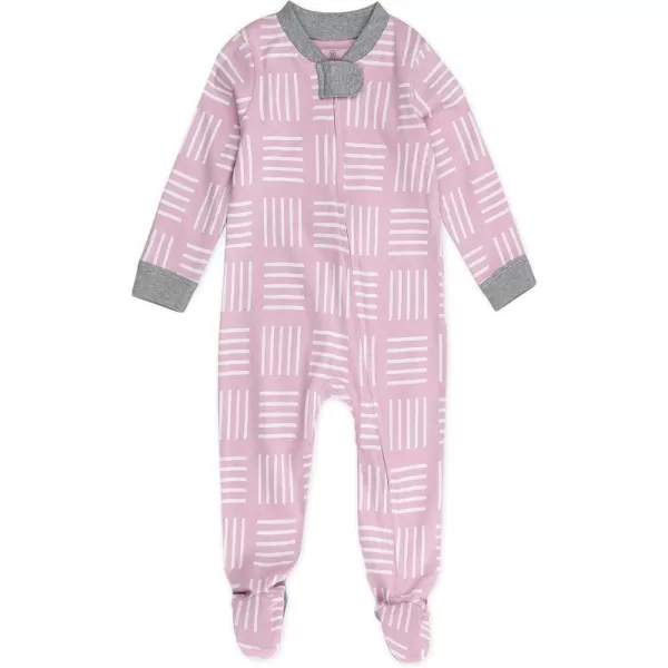 HonestBaby NonSlip Footed Pajamas OnePiece Sleeper Jumpsuit ZipFront 100 Organic Cotton PJs 100 for Baby Girls LEGACYSketchy Square Lilac