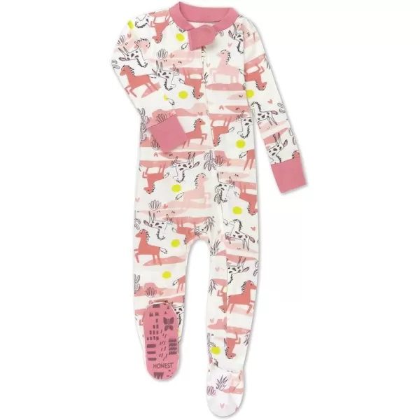 HonestBaby NonSlip Footed Pajamas OnePiece Sleeper Jumpsuit ZipFront 100 Organic Cotton PJs 100 for Baby Girls LEGACYVintage Ponies