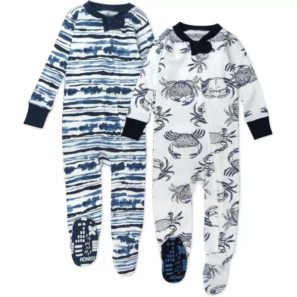 HonestBaby NonSlip Footed Pajamas OnePiece Sleeper Jumpsuit ZipFront PJs 100 Organic Cotton for Baby Boys2pack Crabs Navy