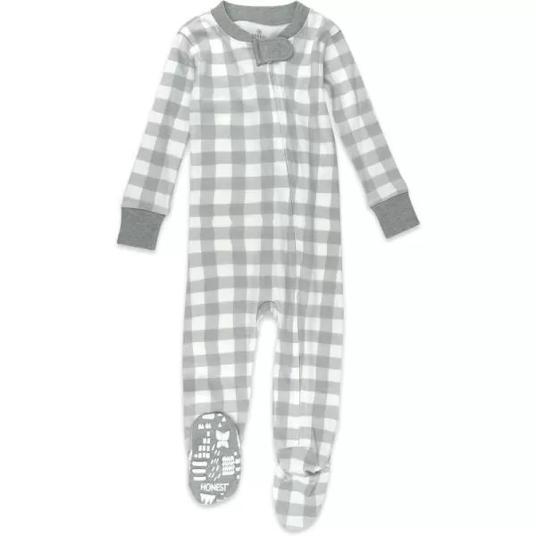 HonestBaby NonSlip Footed Pajamas OnePiece Sleeper Jumpsuit ZipFront PJs 100 Organic Cotton for Baby BoysGray Buffalo Check Print