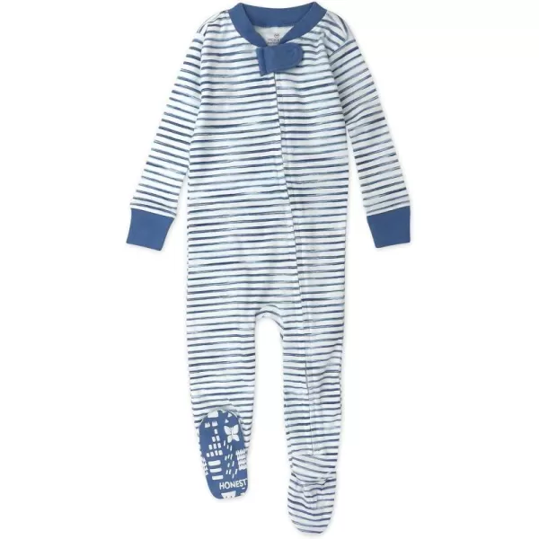HonestBaby NonSlip Footed Pajamas OnePiece Sleeper Jumpsuit ZipFront PJs 100 Organic Cotton for Baby BoysWhite Indigo Stripe