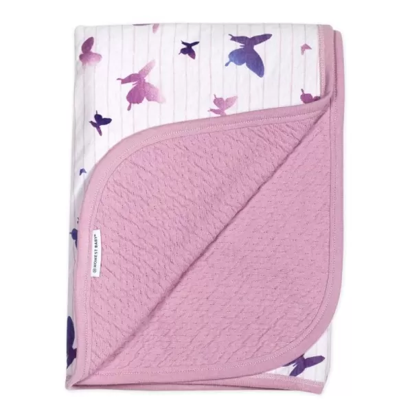HonestBaby Organic Cotton Matelasse Reversible Receiving Blanket Pattern Play One SizeButterfly One Size