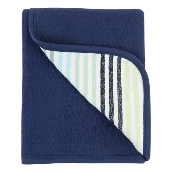 HonestBaby Organic Cotton Matelasse Reversible Receiving Blanket Pattern Play One SizeRainbow Stripe Blues One Size