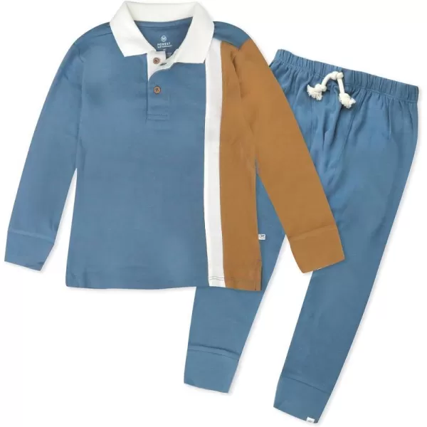 HonestBaby Playwear Outfit Sets Tops and Bottoms 100 Organic Cotton for Baby and Toddler Boys Unisex2 Color Block Blue