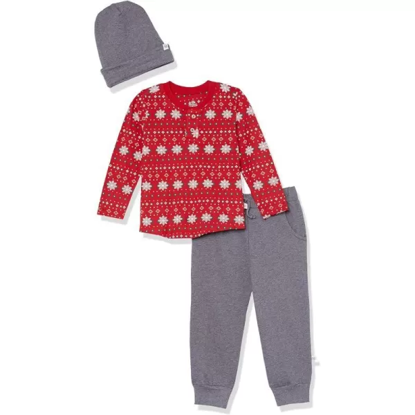 HonestBaby Playwear Outfit Sets Tops and Bottoms 100 Organic Cotton for Baby and Toddler Boys Unisex3 Fair Isle Red