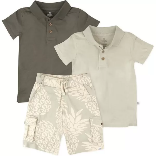 HonestBaby Playwear Outfit Sets Tops and Bottoms 100 Organic Cotton for Baby and Toddler Boys Unisex3 Pineapple Leaf Khaki