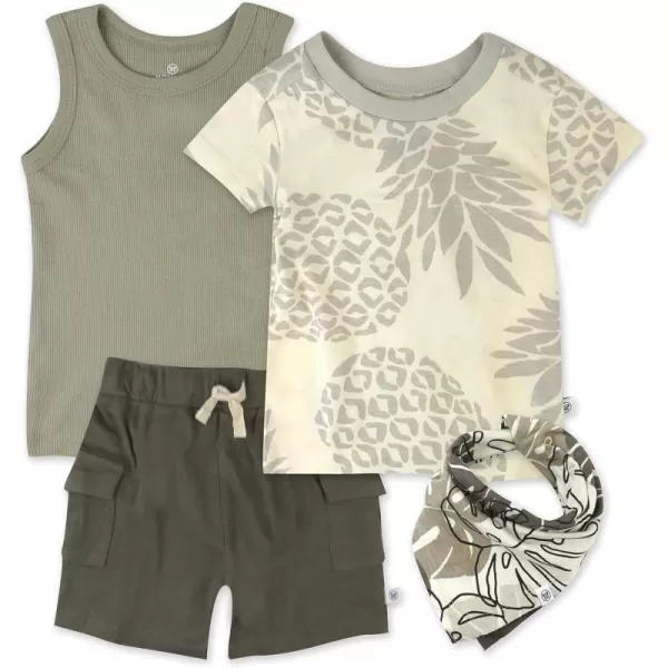 HonestBaby Playwear Outfit Sets Tops and Bottoms 100 Organic Cotton for Baby and Toddler Boys Unisex4 Pineapple Leaf