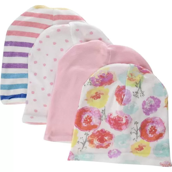 HonestBaby Reversible Beanie Hats Multipack Organic Cotton for Infant Unisex Baby Boys amp Girls4pack Rose Blossom