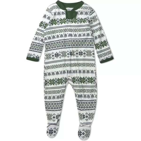 HonestBaby Sleep and Play Footed Holiday Pajamas OnePiece Sleeper Zipfront Organic Cotton PJs Baby Boys Girls Unisex1 Fair Isle Green