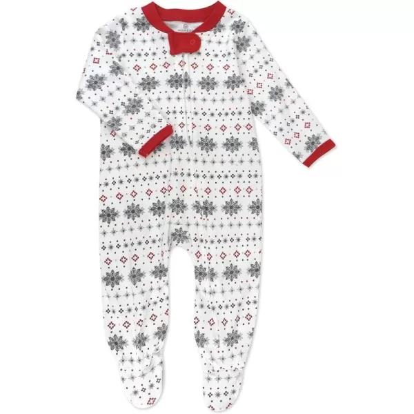 HonestBaby Sleep and Play Footed Holiday Pajamas OnePiece Sleeper Zipfront Organic Cotton PJs Baby Boys Girls Unisex1 Fair Isle Holiday Ivory