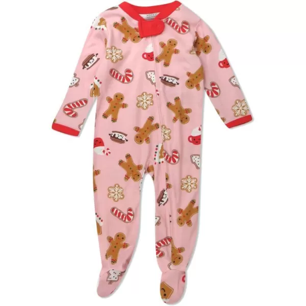 HonestBaby Sleep and Play Footed Holiday Pajamas OnePiece Sleeper Zipfront Organic Cotton PJs Baby Boys Girls Unisex1 Gingerbread Pink