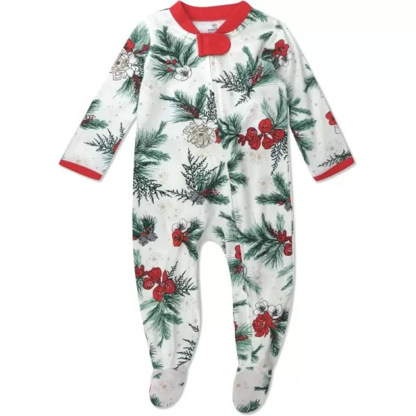 HonestBaby Sleep and Play Footed Holiday Pajamas OnePiece Sleeper Zipfront Organic Cotton PJs Baby Boys Girls Unisex1 Holiday Pine Floral