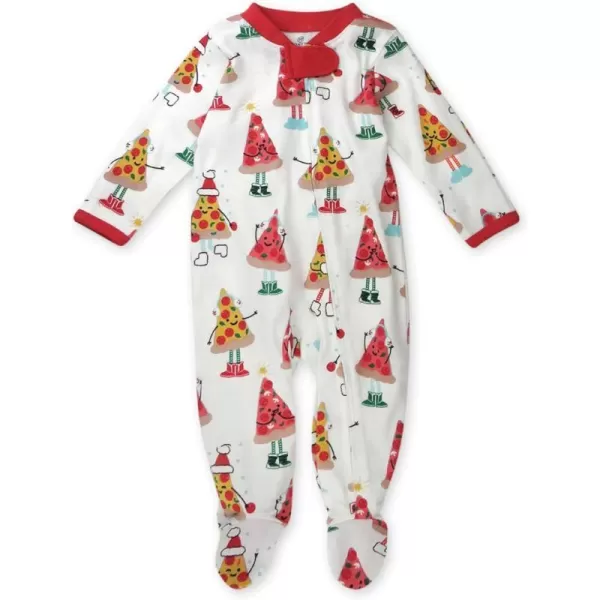 HonestBaby Sleep and Play Footed Holiday Pajamas OnePiece Sleeper Zipfront Organic Cotton PJs Baby Boys Girls Unisex1 Pizza Joy