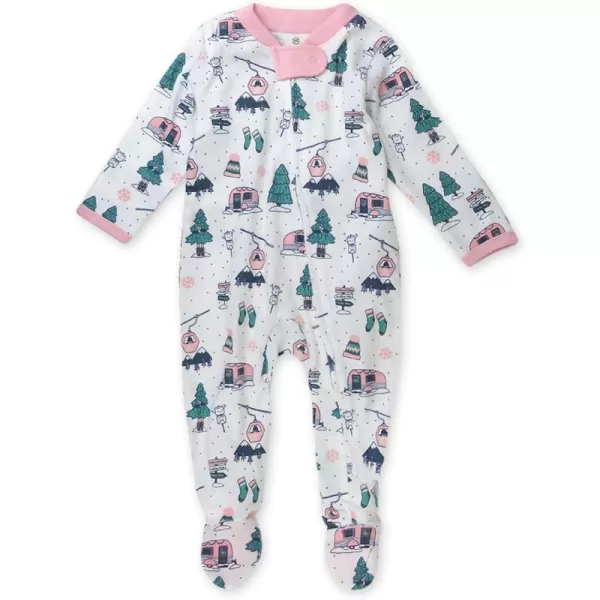 HonestBaby Sleep and Play Footed Holiday Pajamas OnePiece Sleeper Zipfront Organic Cotton PJs Baby Boys Girls Unisex1 Ski Trip