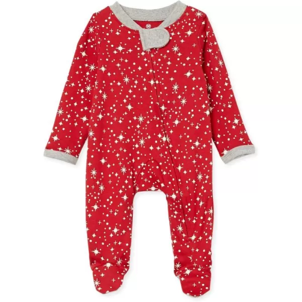 HonestBaby Sleep and Play Footed Holiday Pajamas OnePiece Sleeper Zipfront Organic Cotton PJs Baby Boys Girls Unisex1 Twinkle Star Red