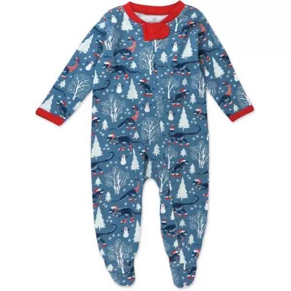 HonestBaby Sleep and Play Footed Holiday Pajamas OnePiece Sleeper Zipfront Organic Cotton PJs Baby Boys Girls Unisex1 Winter Dinoland