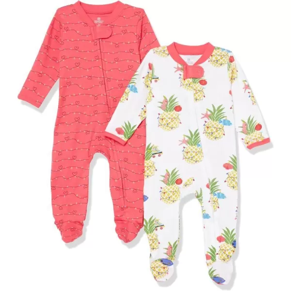 HonestBaby Sleep and Play Footed Holiday Pajamas OnePiece Sleeper Zipfront Organic Cotton PJs Baby Boys Girls Unisex2 Deep Sea Pineapple