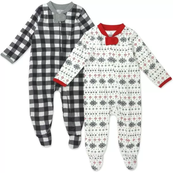 HonestBaby Sleep and Play Footed Holiday Pajamas OnePiece Sleeper Zipfront Organic Cotton PJs Baby Boys Girls Unisex2 Fair Isle Ivory