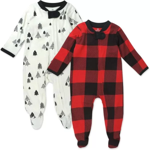 HonestBaby Sleep and Play Footed Holiday Pajamas OnePiece Sleeper Zipfront Organic Cotton PJs Baby Boys Girls Unisex2 Holiday Tartan