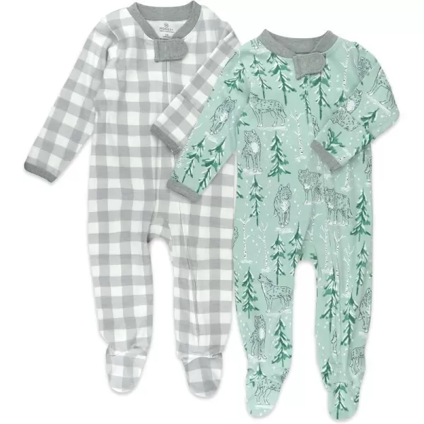 HonestBaby Sleep and Play Footed Holiday Pajamas OnePiece Sleeper Zipfront Organic Cotton PJs Baby Boys Girls Unisex2 Wolf in the Woods