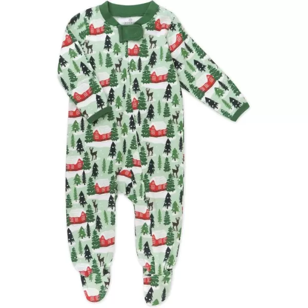 HonestBaby Sleep and Play Footed Holiday Pajamas OnePiece Sleeper Zipfront Organic Cotton PJs BabyBoysGirlsUnisexLEGACY1 Cozy Cabin