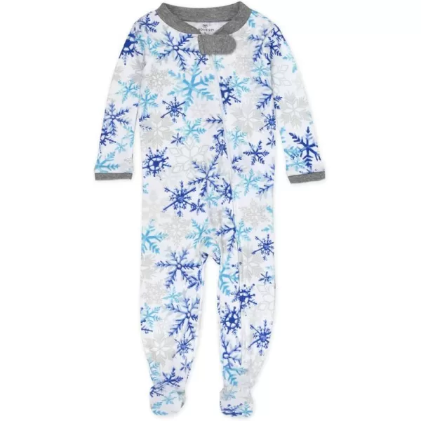 HonestBaby Sleep and Play Footed Holiday Pajamas OnePiece Sleeper Zipfront Organic Cotton PJs BabyBoysGirlsUnisexLEGACY1 Falling Snowflakes White