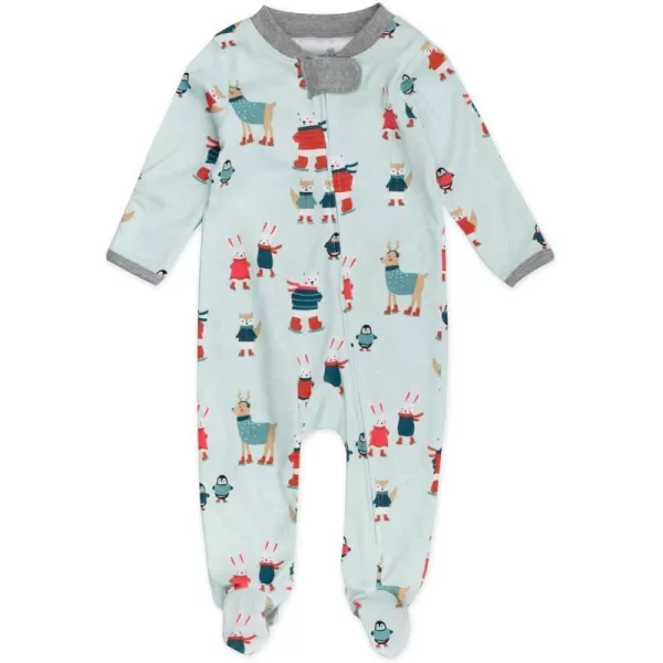 HonestBaby Sleep and Play Footed Holiday Pajamas OnePiece Sleeper Zipfront Organic Cotton PJs BabyBoysGirlsUnisexLEGACY1 Skating Buddies