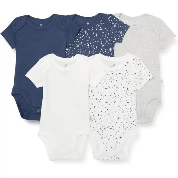 HonestBaby babyboys 5pack Short Sleeve Bodysuits Onepiece 100 Organic Cotton for Infant Baby Boys Unisex5pack Twinkle Star Navy