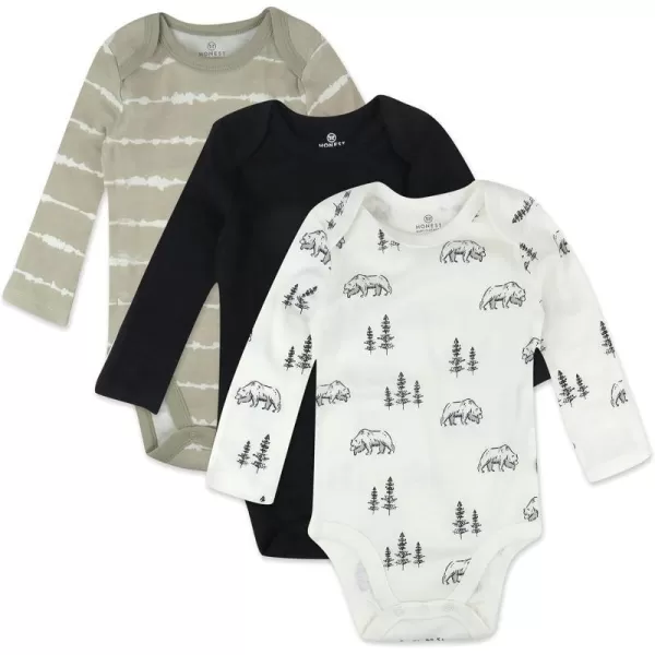 HonestBaby babyboys Multipack Long Sleeve Bodysuits Onepiece Organic Cotton for Infant Baby Boys Unisex Legacy3pack Bear White