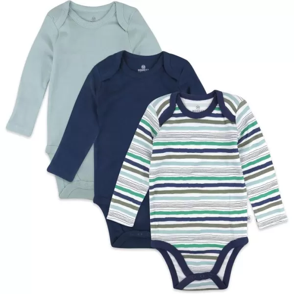 HonestBaby babyboys Multipack Long Sleeve Bodysuits Onepiece Organic Cotton for Infant Baby Boys Unisex Legacy3pack Hand Drawn Nature Stripe Navy