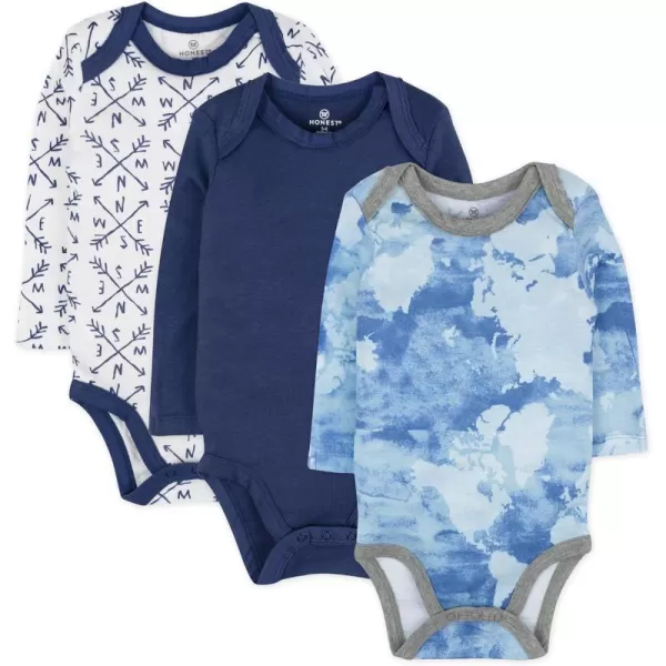 HonestBaby babyboys Multipack Long Sleeve Bodysuits Onepiece Organic Cotton for Infant Baby Boys Unisex Legacy3pack Watercolor World