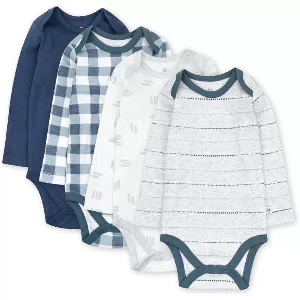 HonestBaby babyboys Multipack Long Sleeve Bodysuits Onepiece Organic Cotton for Infant Baby Boys Unisex Legacy4pack Painted Buffalo Check Navy Blue