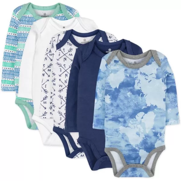 HonestBaby babyboys Multipack Long Sleeve Bodysuits Onepiece Organic Cotton for Infant Baby Boys Unisex Legacy5pack Dots amp Dashes