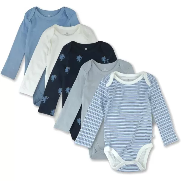 HonestBaby babyboys Multipack Long Sleeve Bodysuits Onepiece Organic Cotton for Infant Baby Boys Unisex Legacy5pack Habersashery Blue