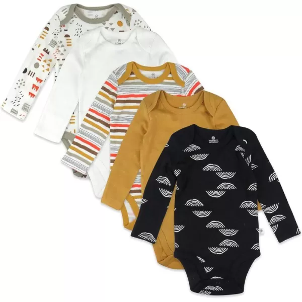 HonestBaby babyboys Multipack Long Sleeve Bodysuits Onepiece Organic Cotton for Infant Baby Boys Unisex Legacy5pack Rainbow Geo Black