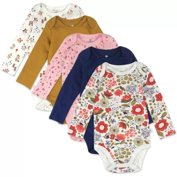 HonestBaby babygirls Multipack Long Sleeve Bodysuits Onepiece Organic Cotton for Infant Baby Girls Legacy5pack Copper Fields Floral Ivory