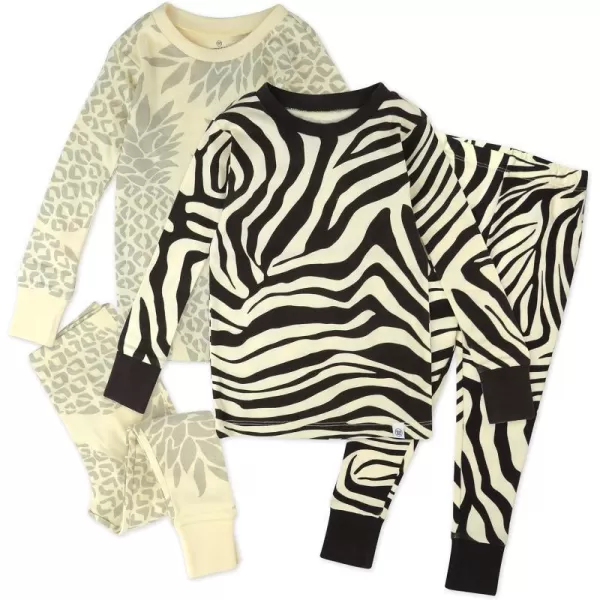 HonestBaby boys Multipack 2piece Pajamas Sleepwear Pjs 100 Organic Cotton for Infant Baby and Toddler Boys UnisexBrown Zebra