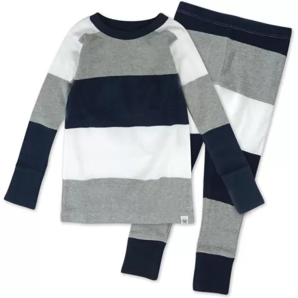 HonestBaby boys Multipack 2piece Pajamas Sleepwear Pjs 100 Organic Cotton for Infant Baby and Toddler Boys UnisexJumbo Stripe Navy